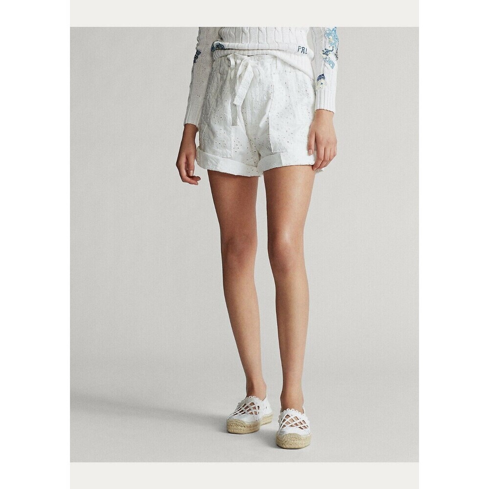 NEW! Polo Ralph Lauren Women's 6 Eyelet Cotton Short In White Eyelet NWT $198